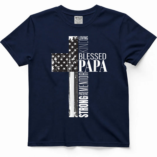 Blessed Papa American Flag Christian Religious Fathers Day T-Shirt