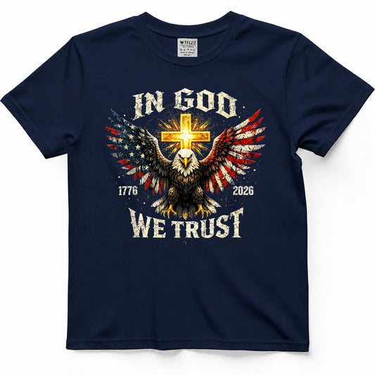 in God We Trust 250 Years of Freedom USA Eagle Cross T-Shirt
