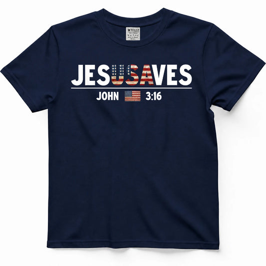 Jesus Saves JesUSAves USA American Flag Patriotic Christian T-Shirt