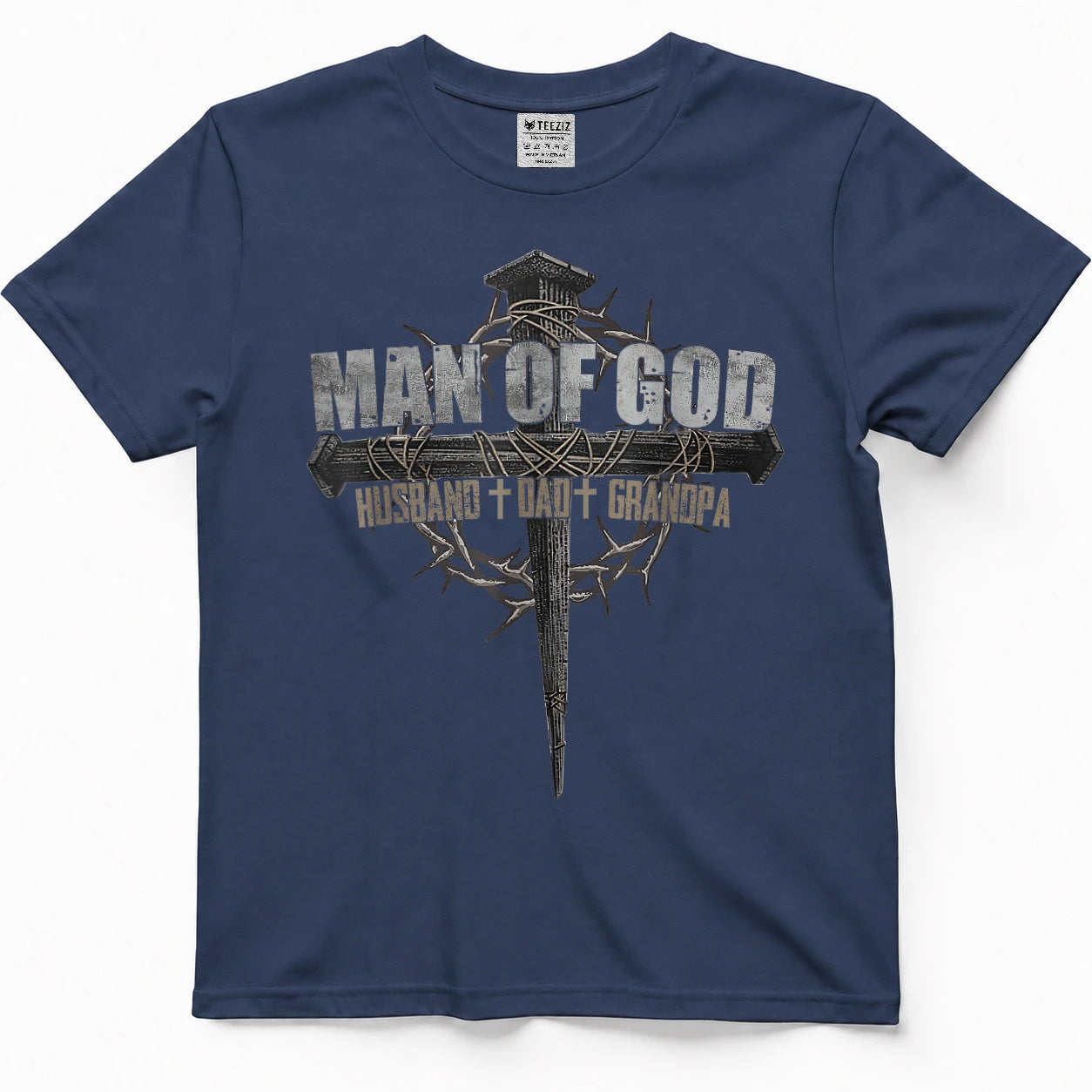 Man of God Husband Dad Grandpa Cross Christian T-Shirt