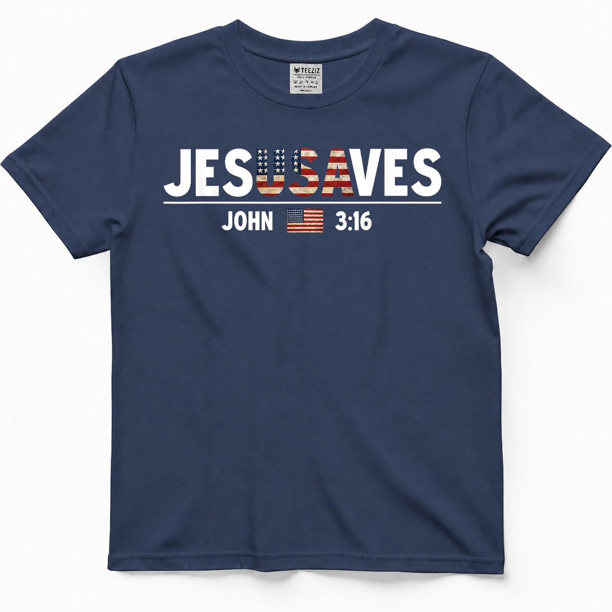 Jesus Saves JesUSAves USA American Flag Patriotic Christian T-Shirt