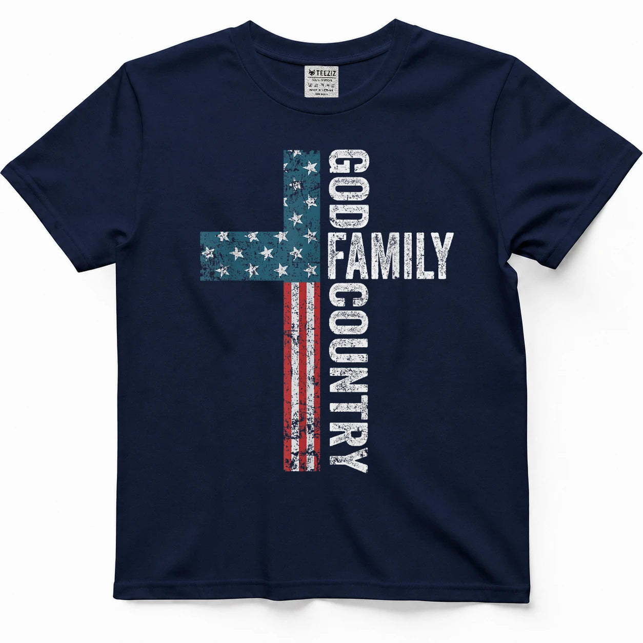 God Family Country - Patriotic Freedom Christian USA Cross T-Shirt