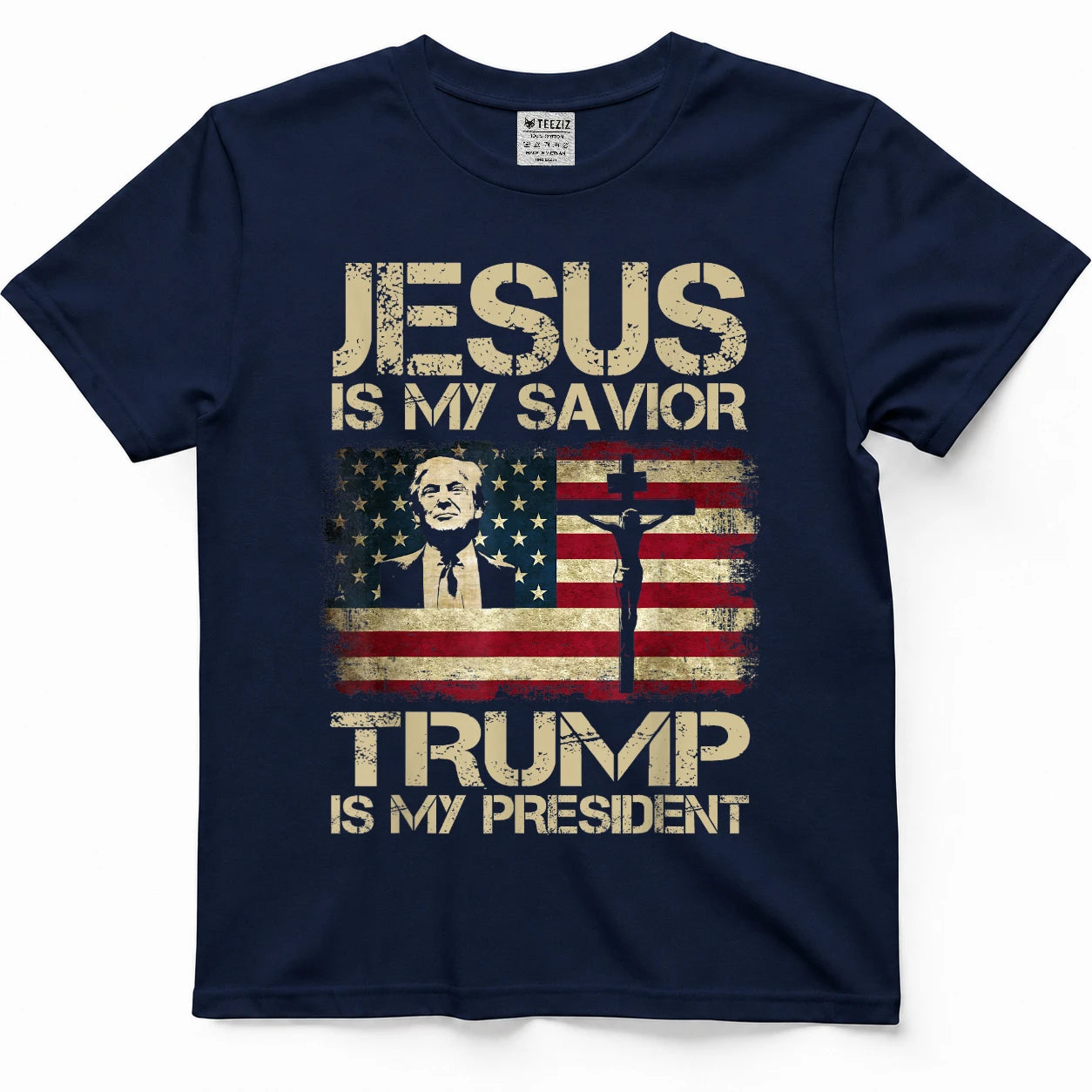 Jesus is My Savior Trump is My President Trump 2024 USA Flag T-Shirt