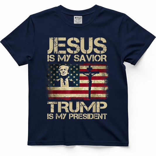 Jesus is My Savior Trump is My President Trump 2024 USA Flag T-Shirt