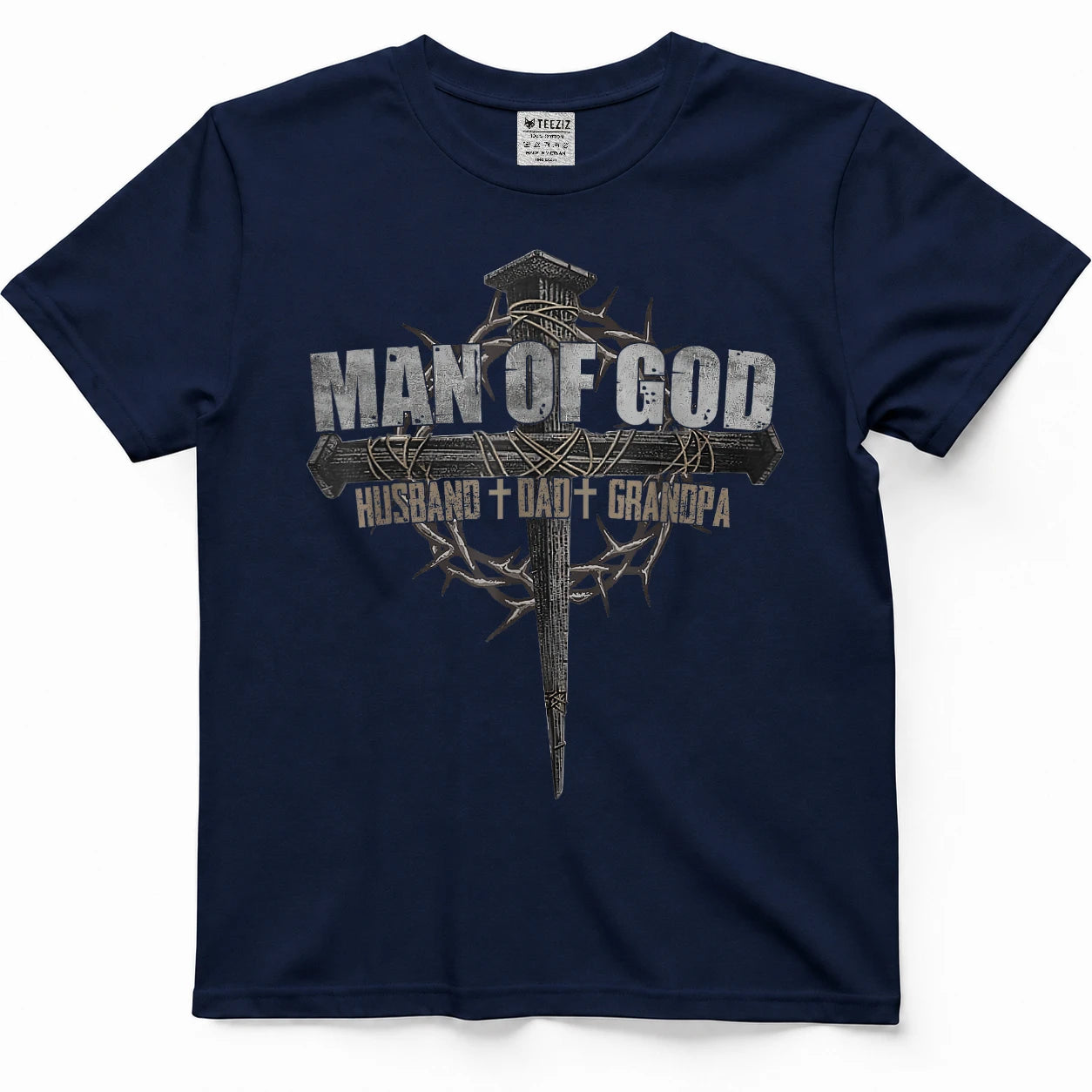 Man of God Husband Dad Grandpa Cross Christian T-Shirt