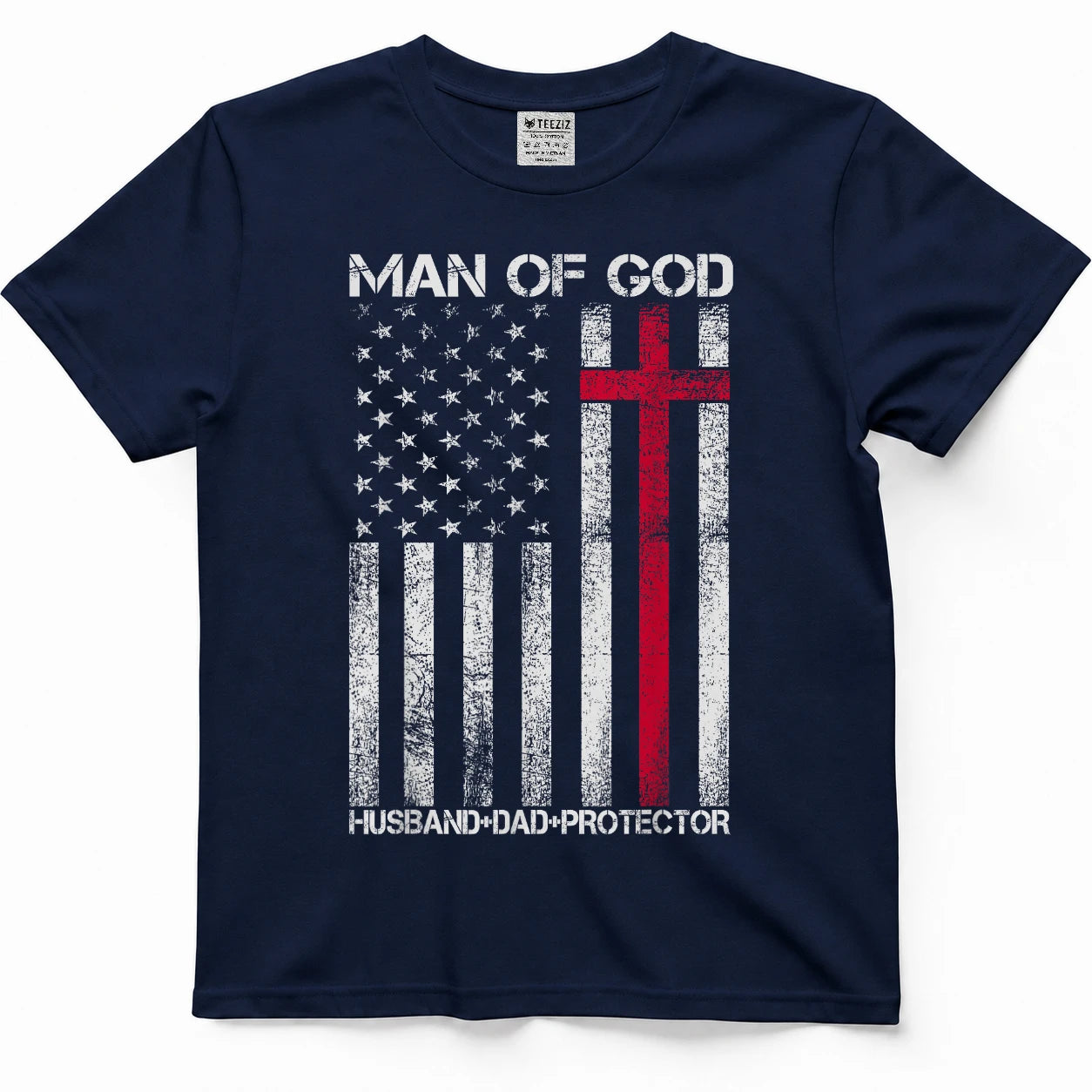 Man of God Husband Dad Protector Religious Cross Fathers Day T-Shirt