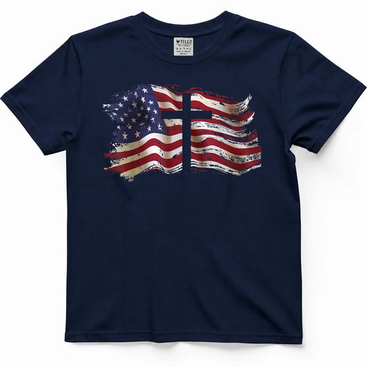 American Flag Cross for Patriotic USA Christians God Faith T-Shirt