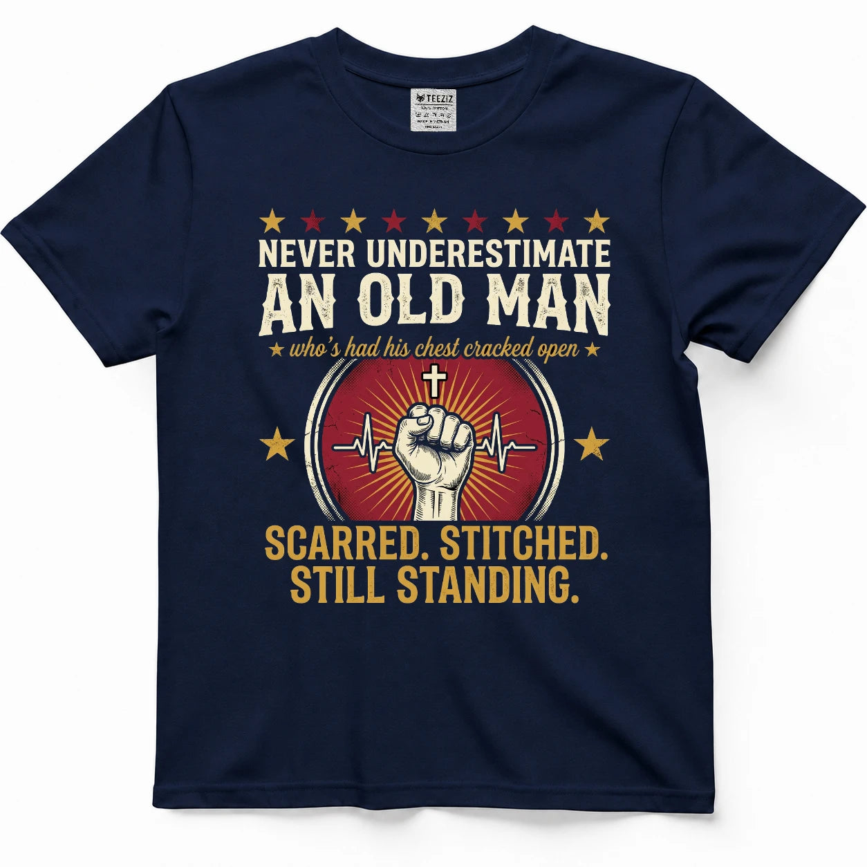Never Underestimate An Old Man Scarred, Stitched, Still Standing Tee