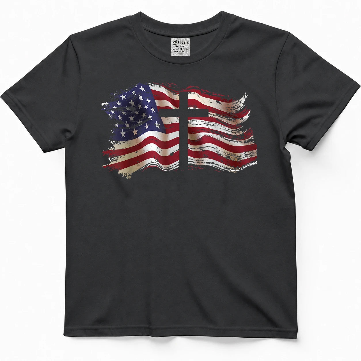 American Flag Cross for Patriotic USA Christians God Faith T-Shirt