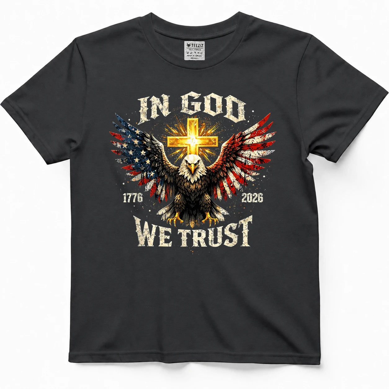 in God We Trust 250 Years of Freedom USA Eagle Cross T-Shirt
