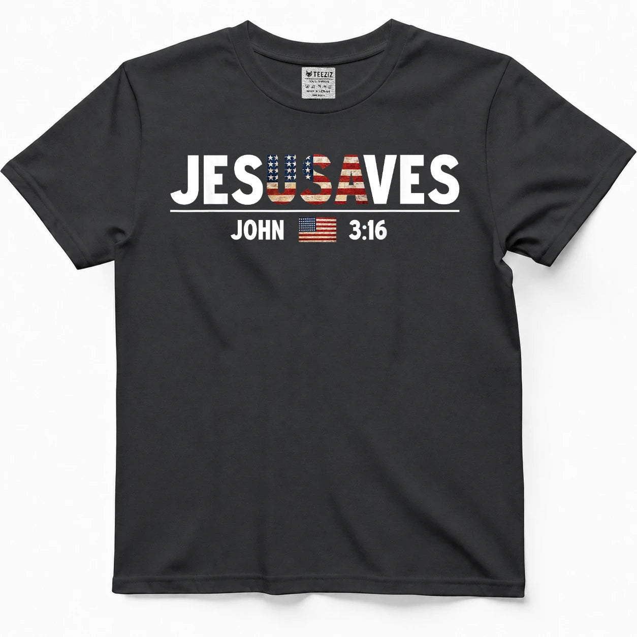 Jesus Saves JesUSAves USA American Flag Patriotic Christian T-Shirt