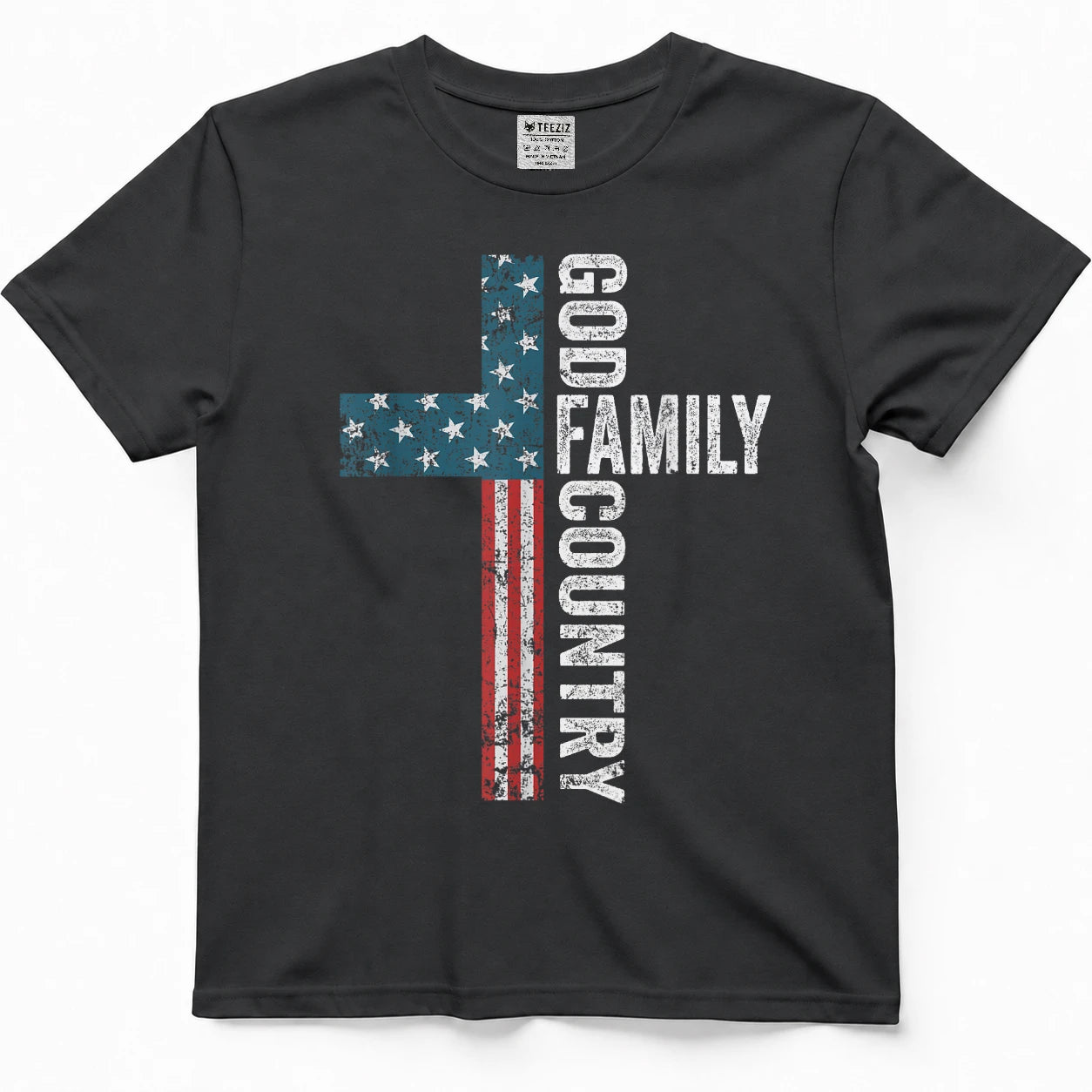 God Family Country - Patriotic Freedom Christian USA Cross T-Shirt