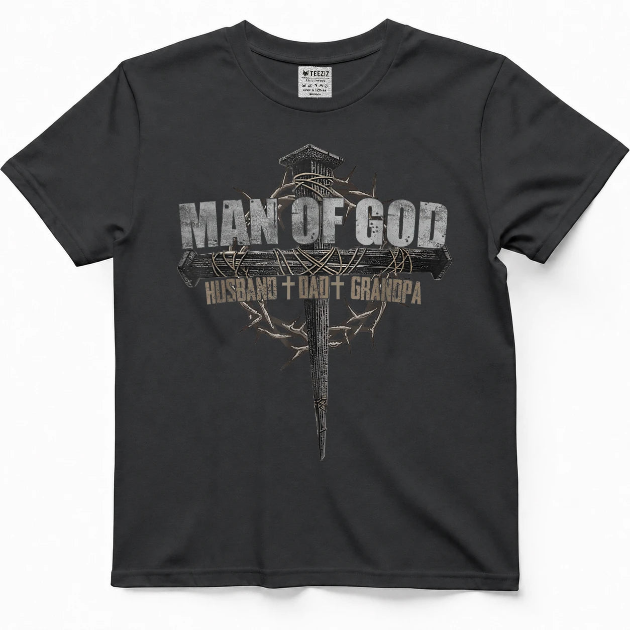 Man of God Husband Dad Grandpa Cross Christian T-Shirt