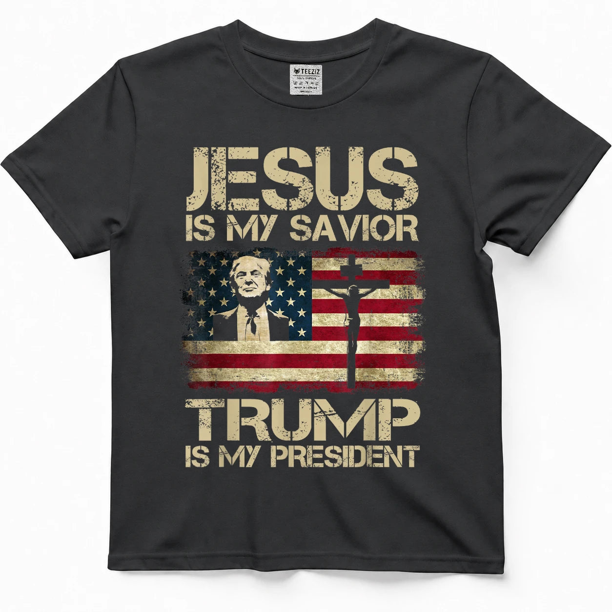 Jesus is My Savior Trump is My President Trump 2024 USA Flag T-Shirt