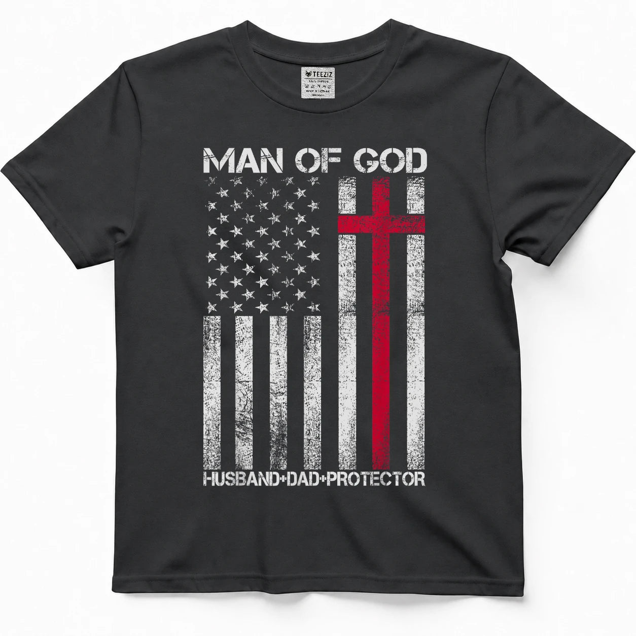 Man of God Husband Dad Protector Religious Cross Fathers Day T-Shirt