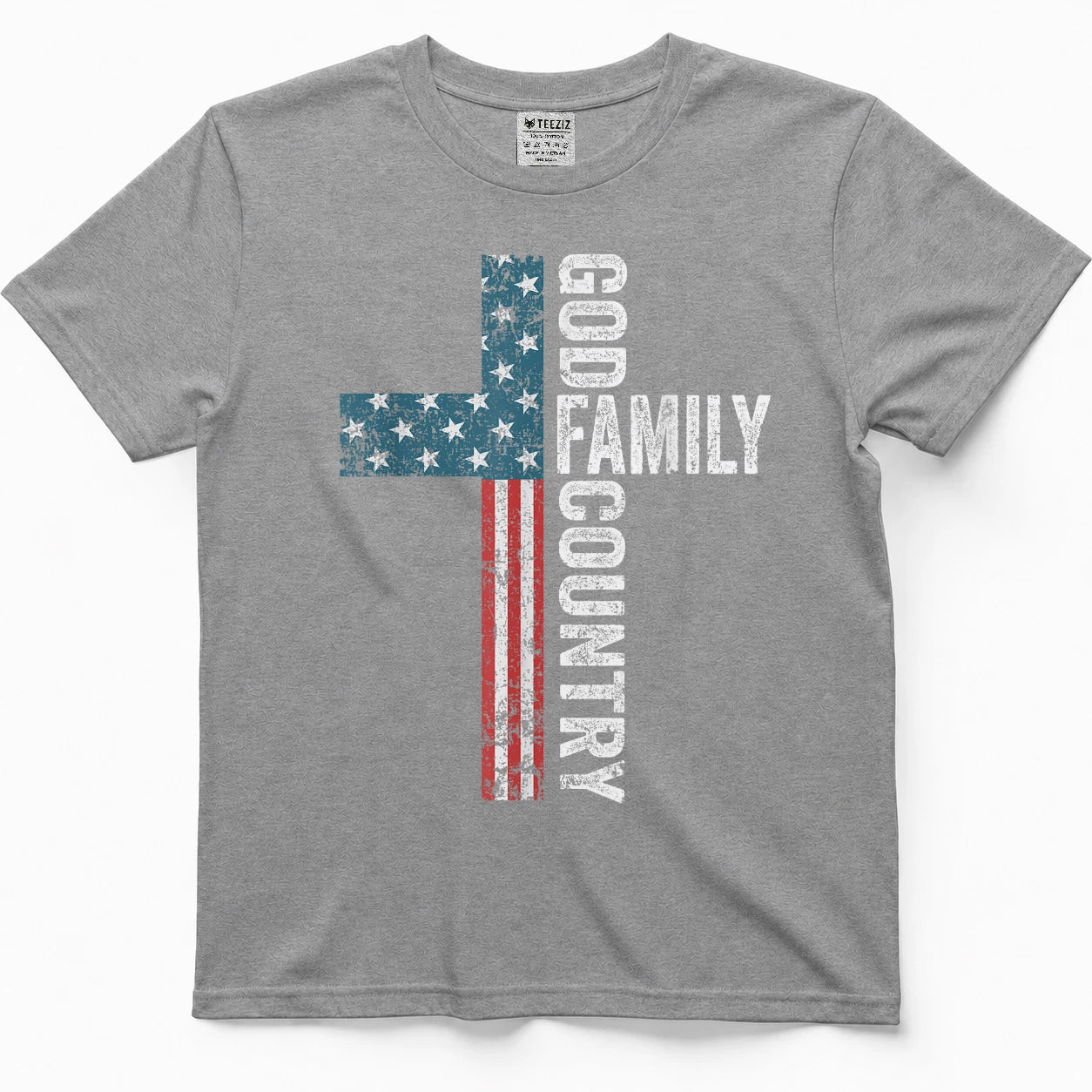 God Family Country - Patriotic Freedom Christian USA Cross T-Shirt