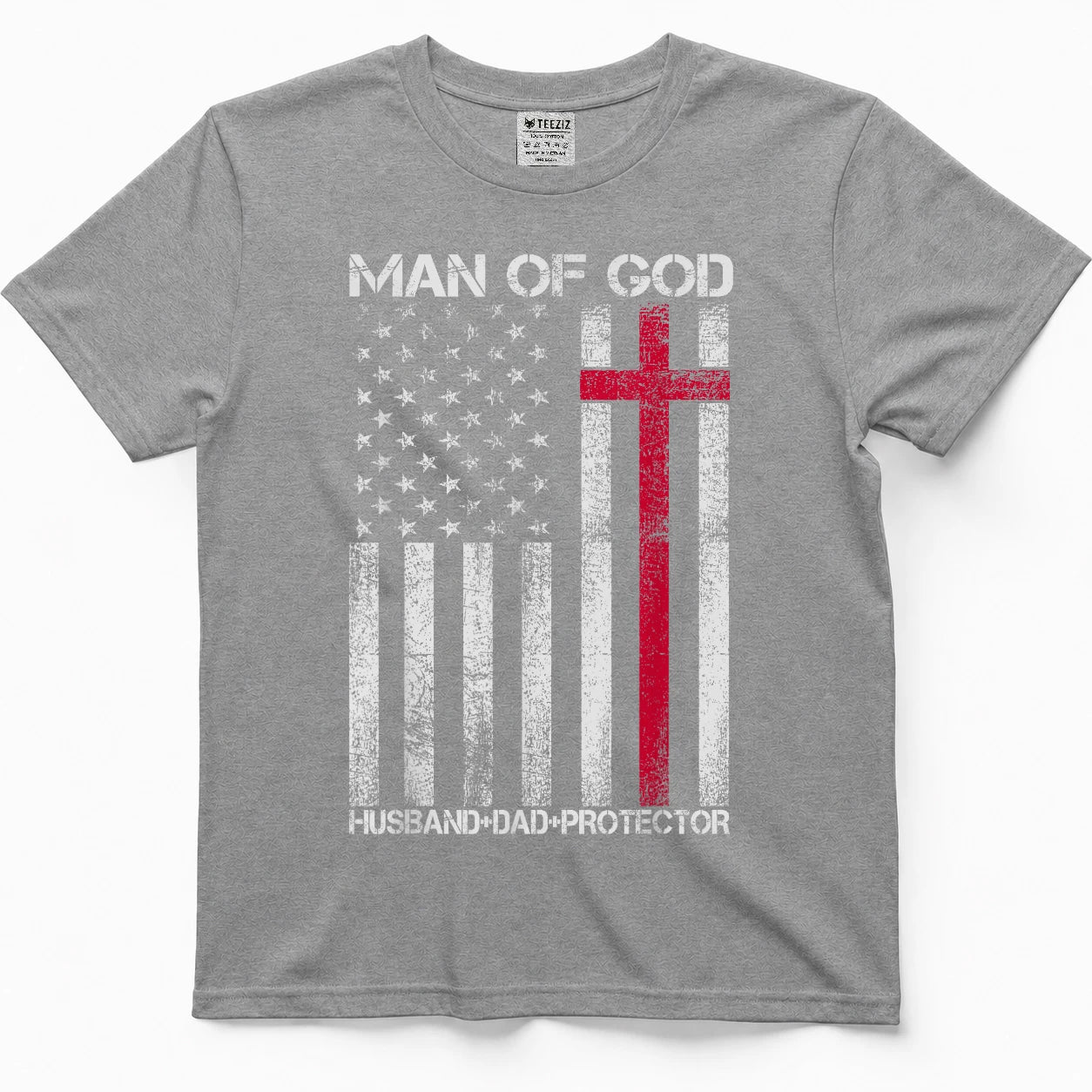 Man of God Husband Dad Protector Religious Cross Fathers Day T-Shirt
