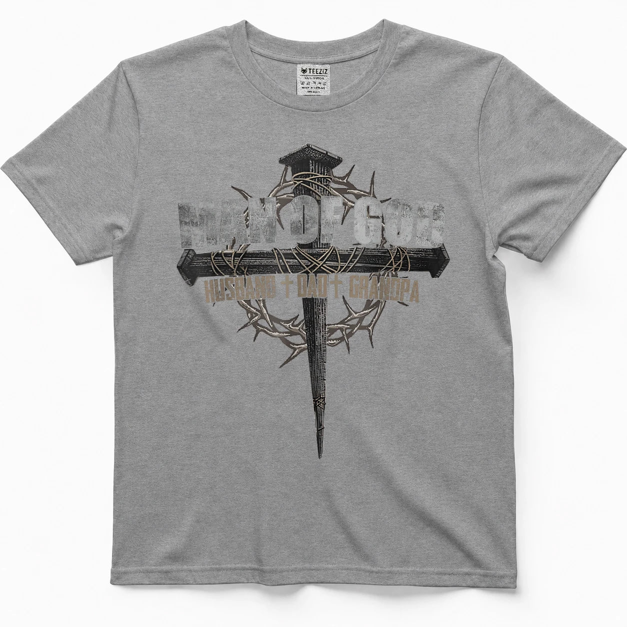 Man of God Husband Dad Grandpa Cross Christian T-Shirt