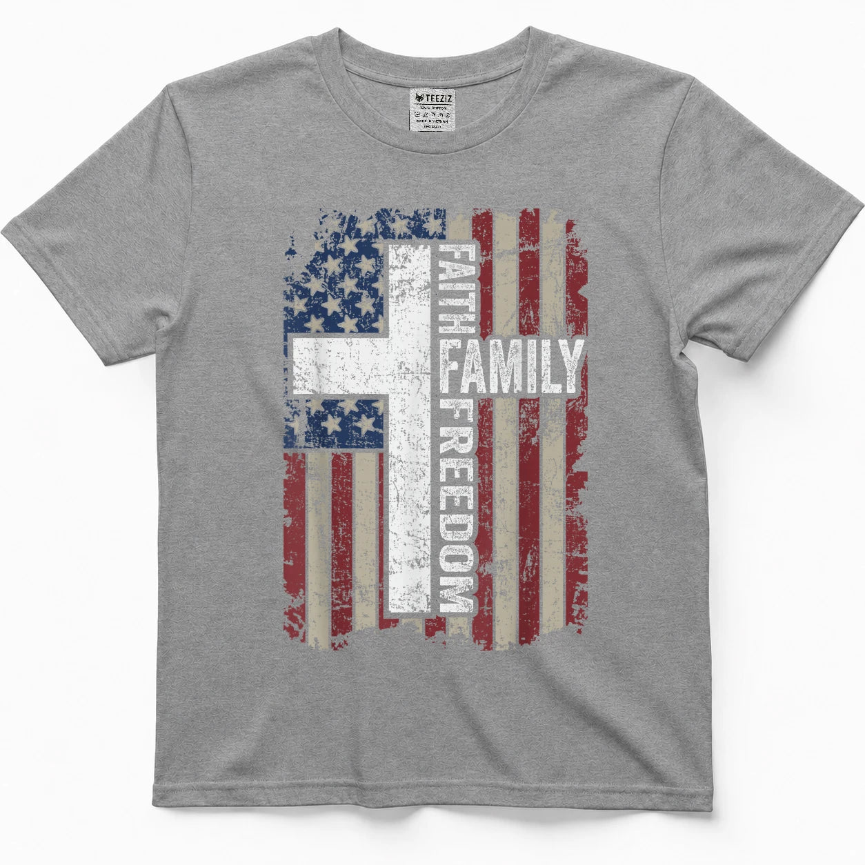 Faith Family Freedom - Patriotic Christian Vintage USA Flag T-Shirt