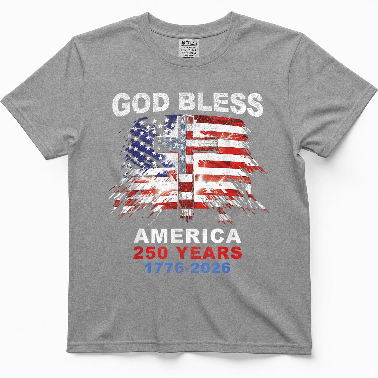 God Bless America 250 Years 1776-2026 Christian Cross Flag T-Shirt