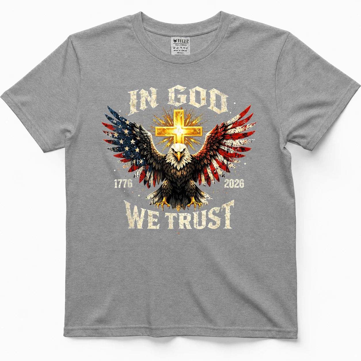 in God We Trust 250 Years of Freedom USA Eagle Cross T-Shirt