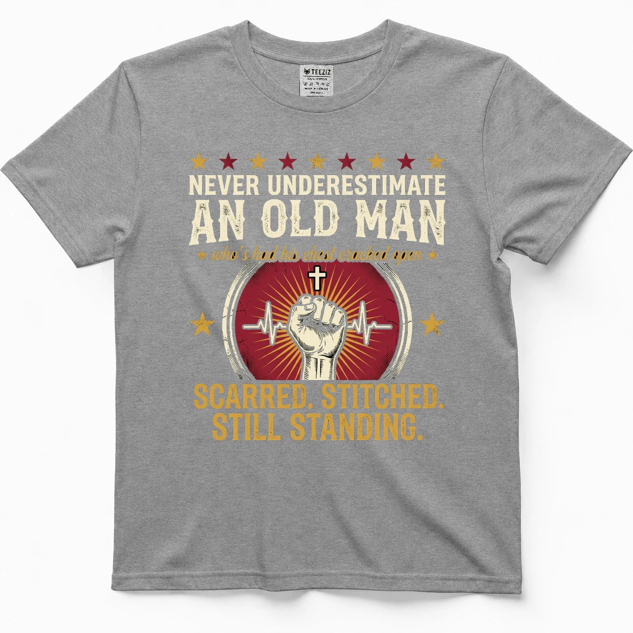 Never Underestimate An Old Man Scarred, Stitched, Still Standing Tee