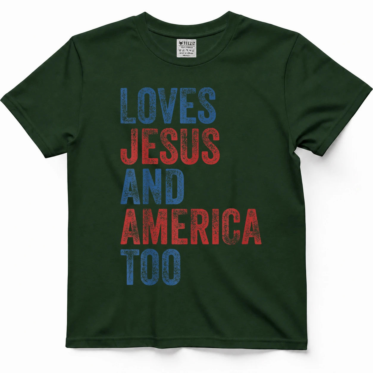 Loves Jesus and America Too 4th of July Proud Women Men T-Shirt