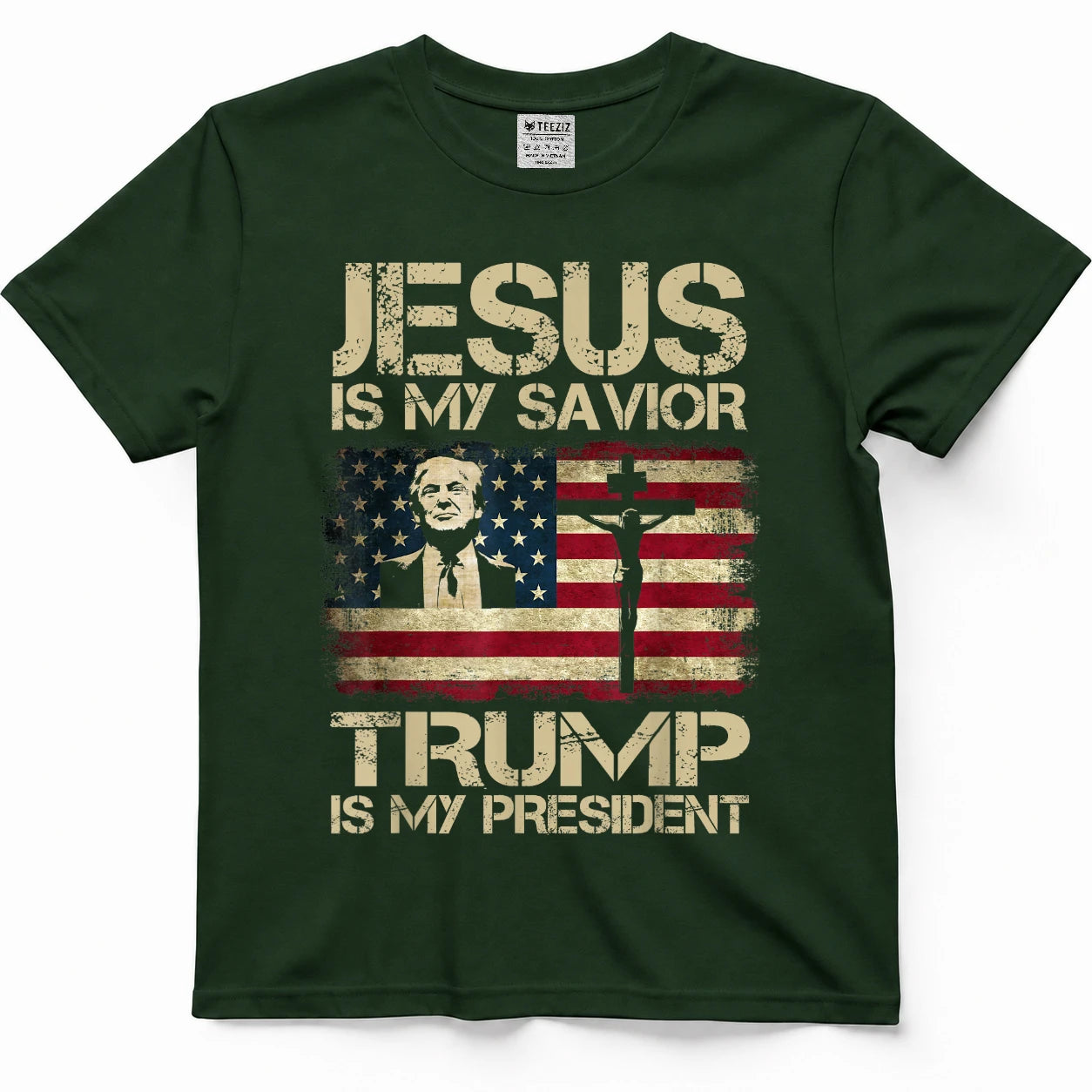 Jesus is My Savior Trump is My President Trump 2024 USA Flag T-Shirt