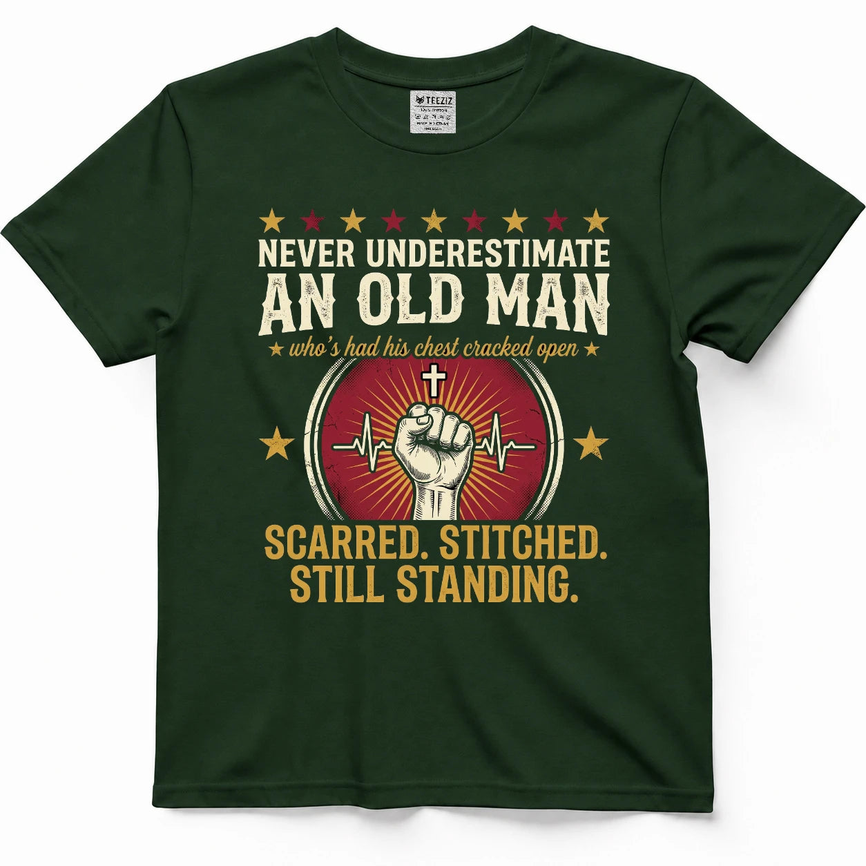 Never Underestimate An Old Man Scarred, Stitched, Still Standing Tee