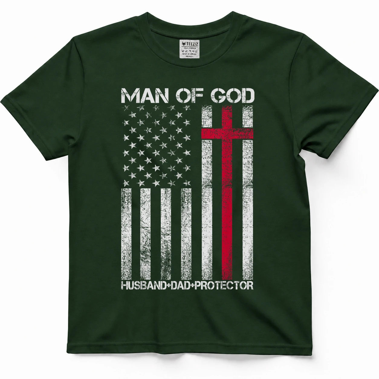 Man of God Husband Dad Protector Religious Cross Fathers Day T-Shirt