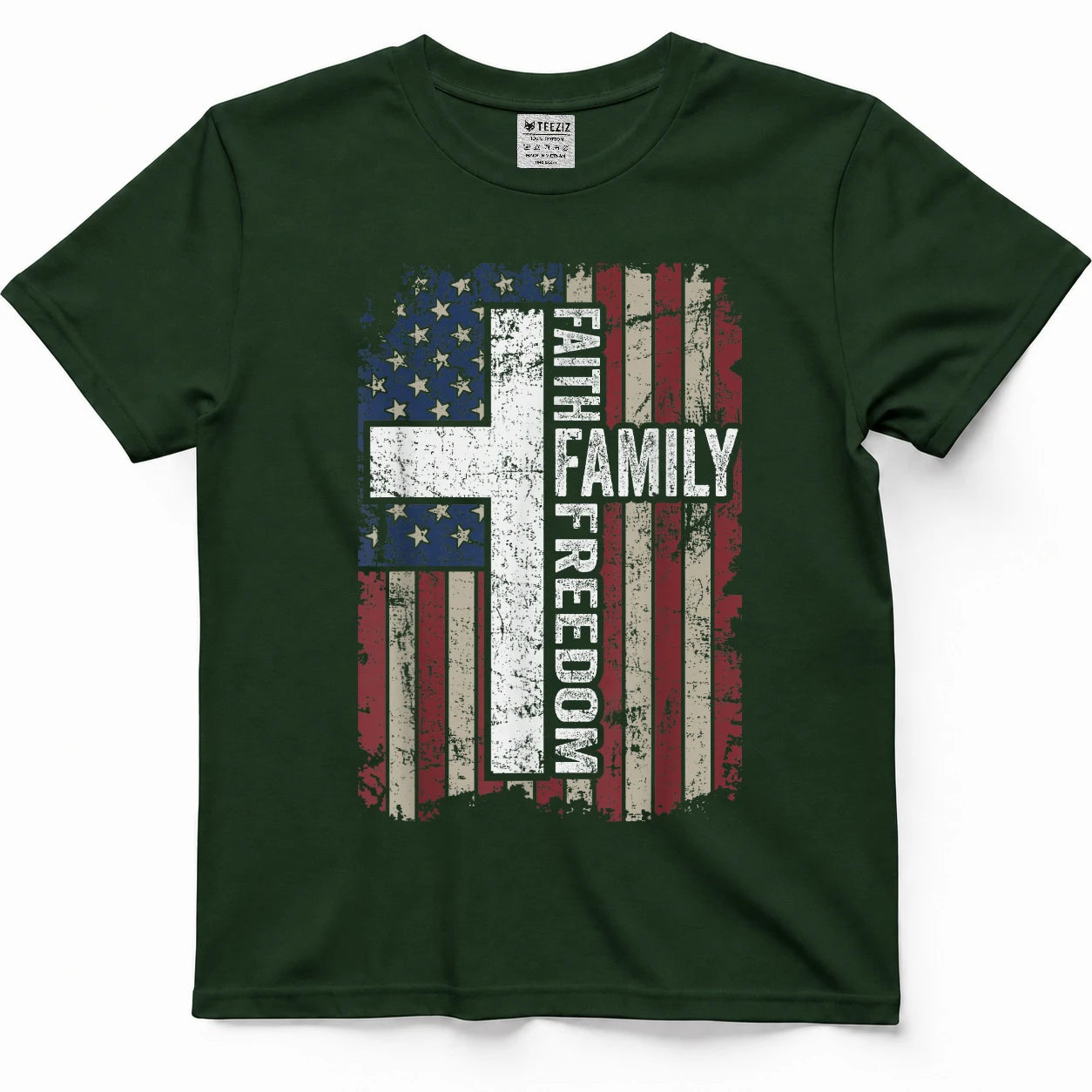 Faith Family Freedom - Patriotic Christian Vintage USA Flag T-Shirt