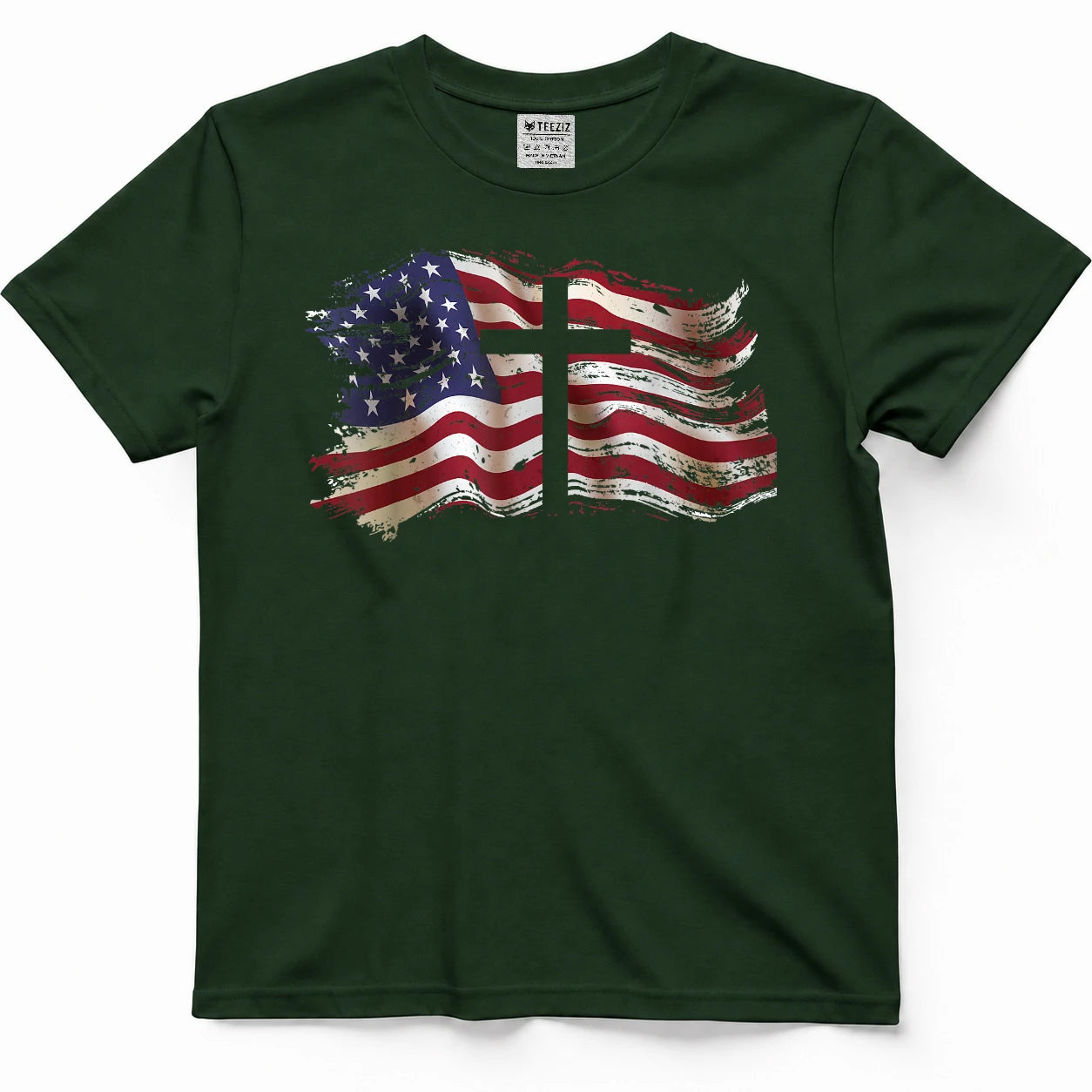 American Flag Cross for Patriotic USA Christians God Faith T-Shirt