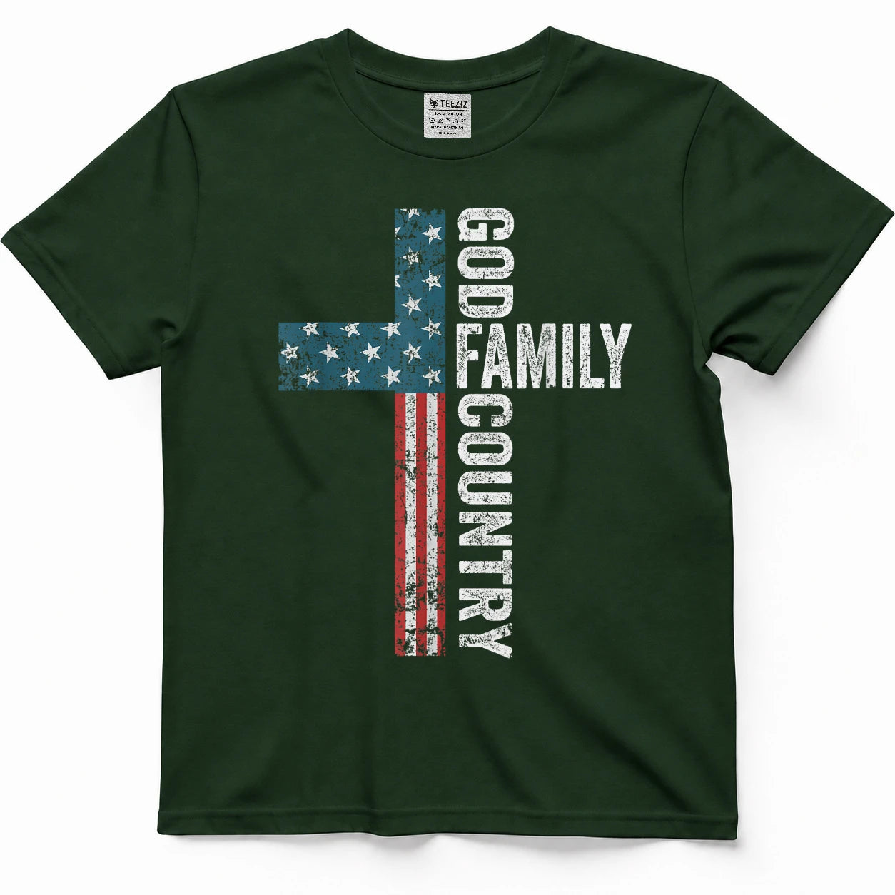 God Family Country - Patriotic Freedom Christian USA Cross T-Shirt