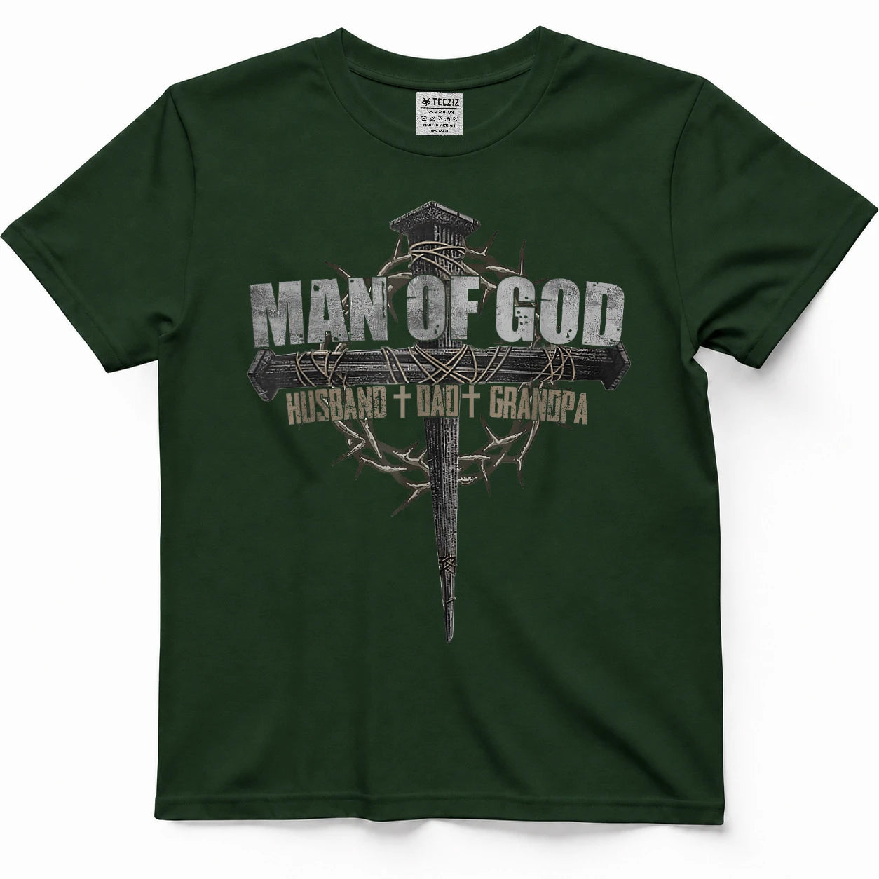 Man of God Husband Dad Grandpa Cross Christian T-Shirt