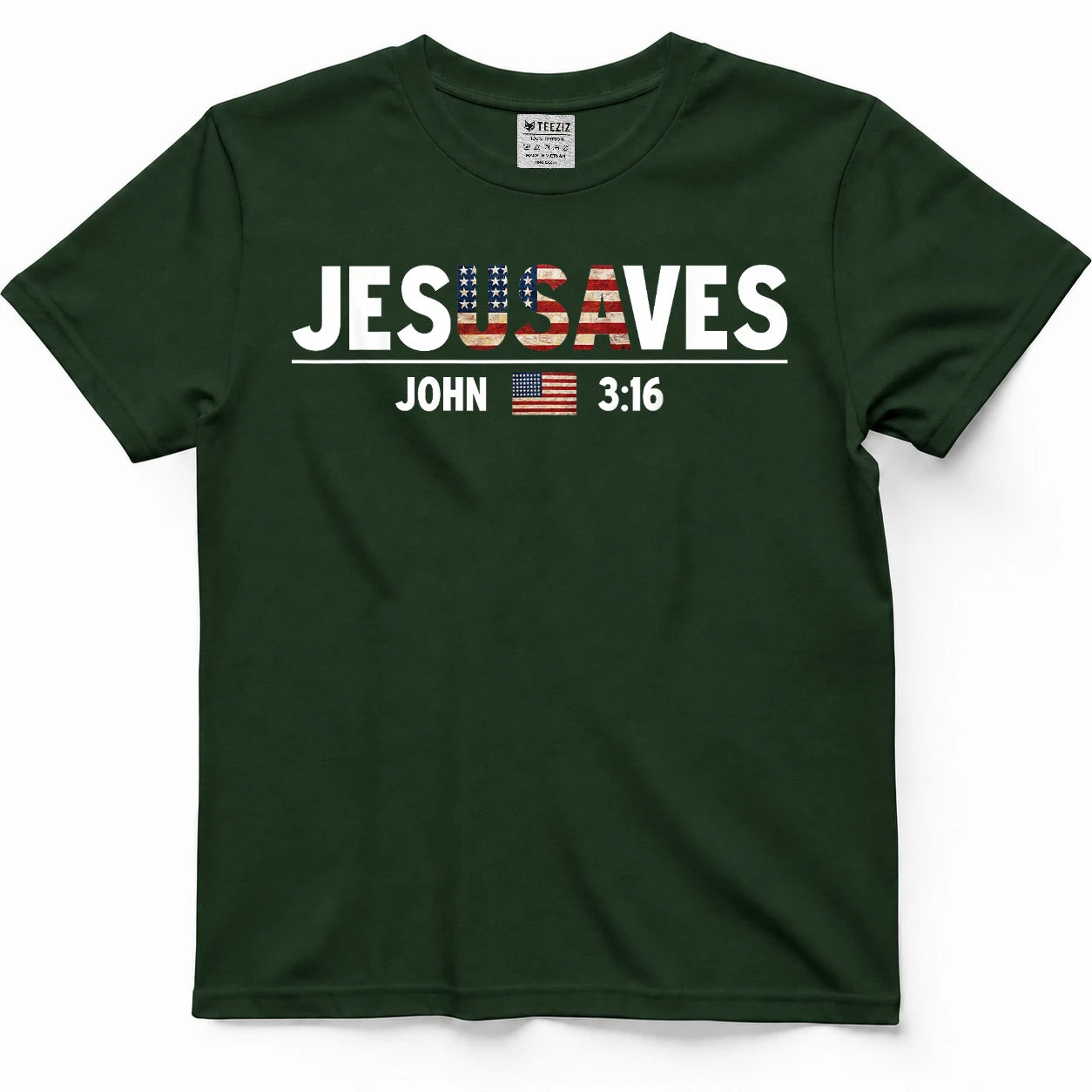 Jesus Saves JesUSAves USA American Flag Patriotic Christian T-Shirt