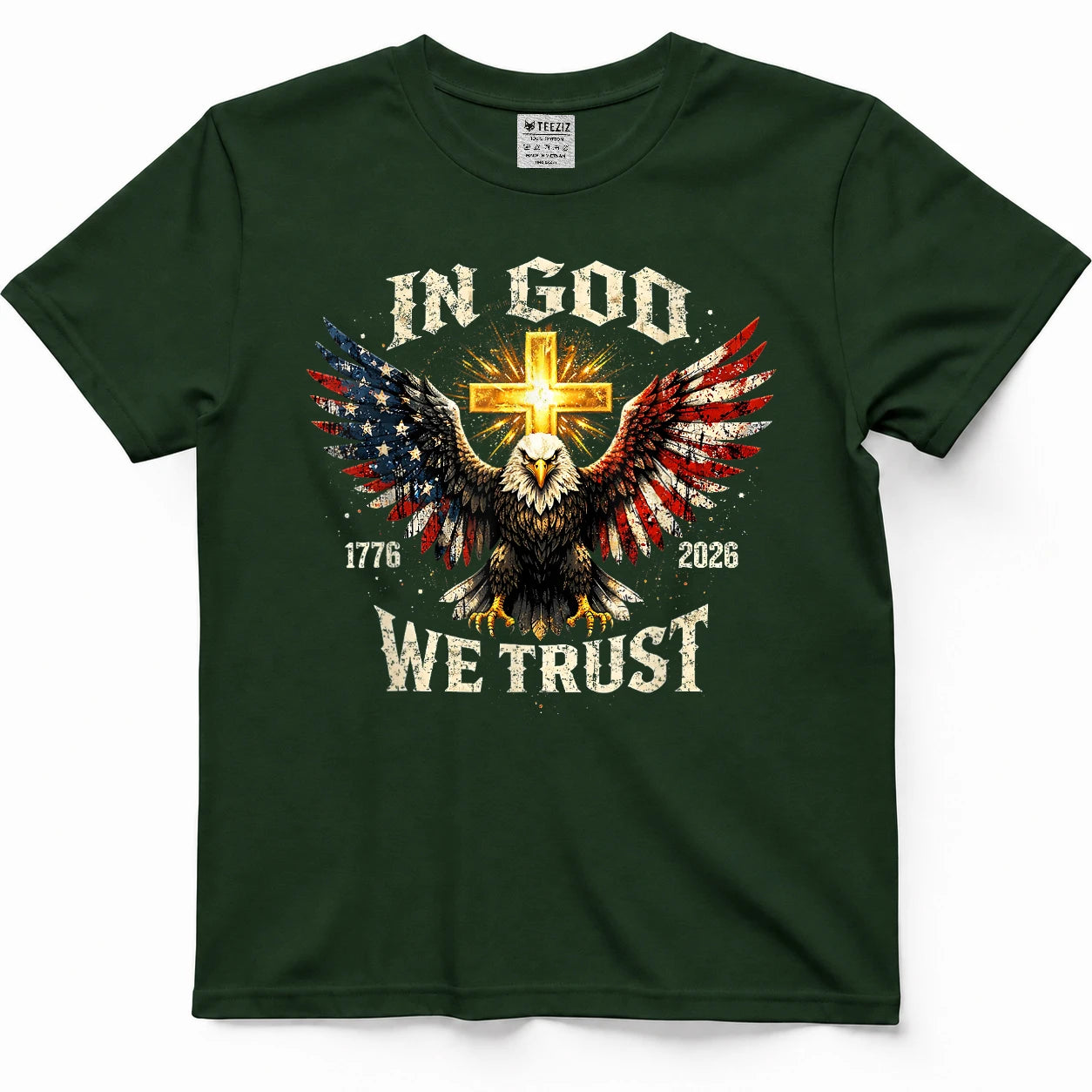 in God We Trust 250 Years of Freedom USA Eagle Cross T-Shirt