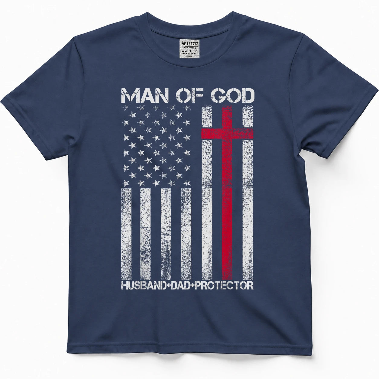 Man of God Husband Dad Protector Religious Cross Fathers Day T-Shirt