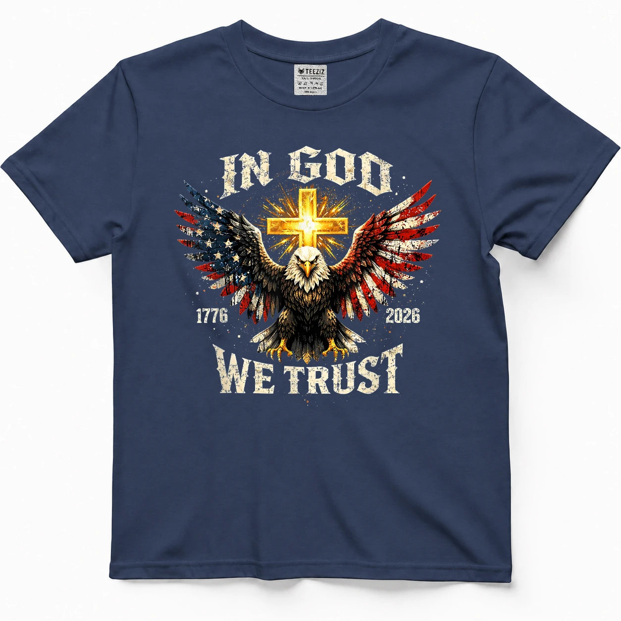in God We Trust 250 Years of Freedom USA Eagle Cross T-Shirt