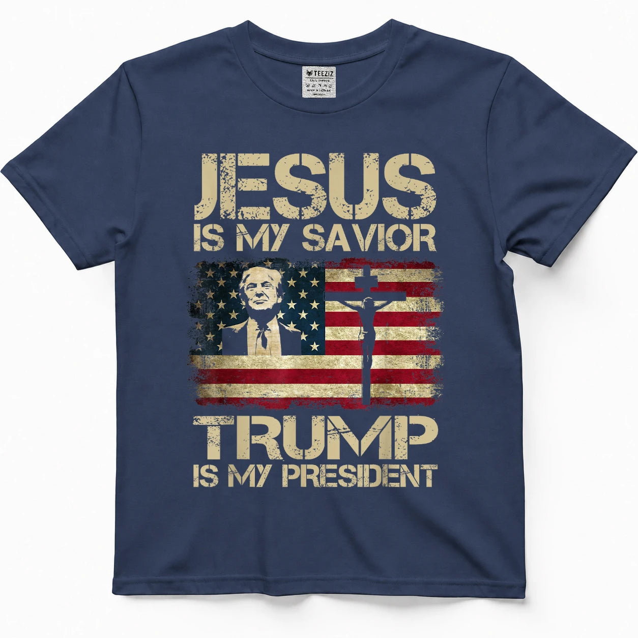 Jesus is My Savior Trump is My President Trump 2024 USA Flag T-Shirt