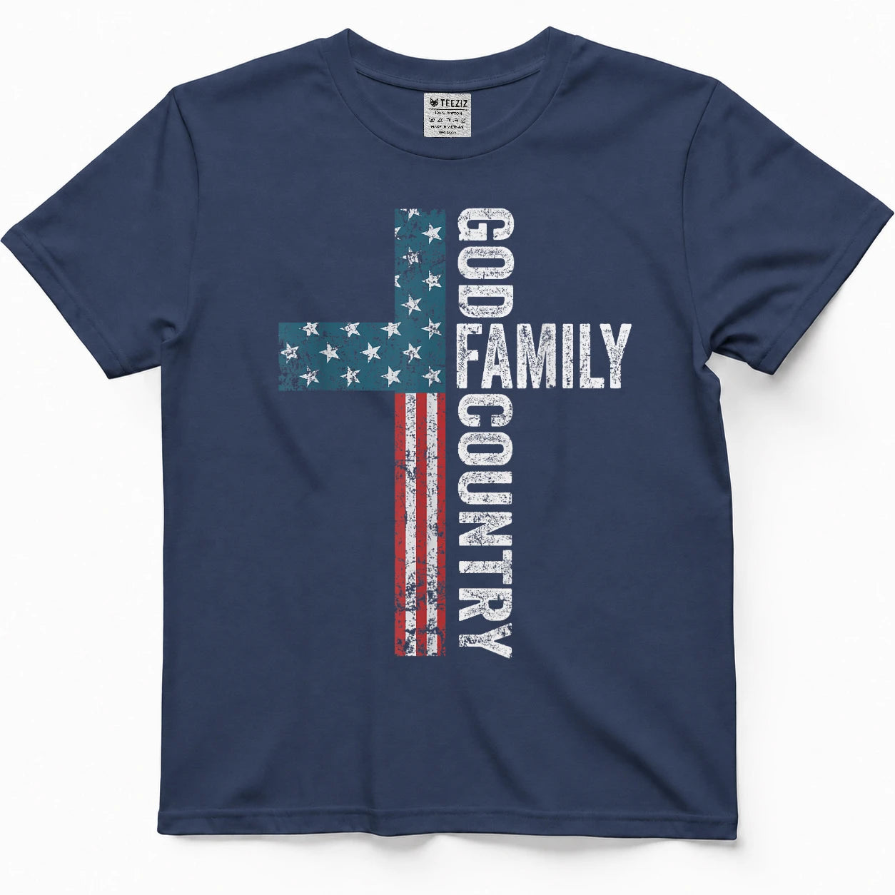 God Family Country - Patriotic Freedom Christian USA Cross T-Shirt