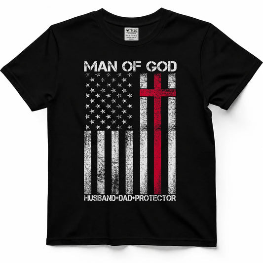Man of God Husband Dad Protector Religious Cross Fathers Day T-Shirt