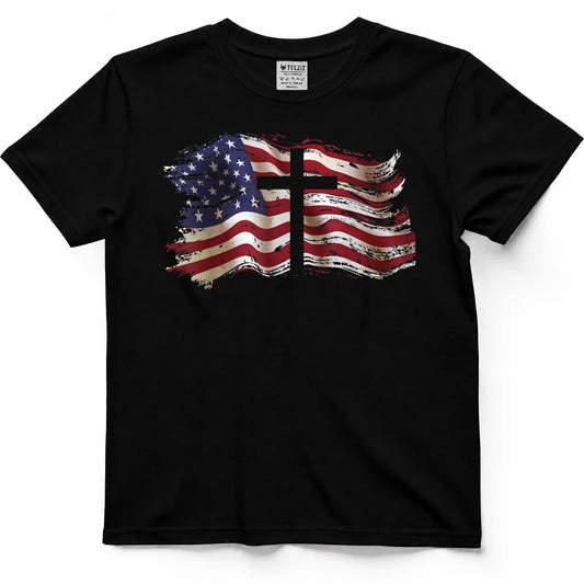 American Flag Cross for Patriotic USA Christians God Faith T-Shirt
