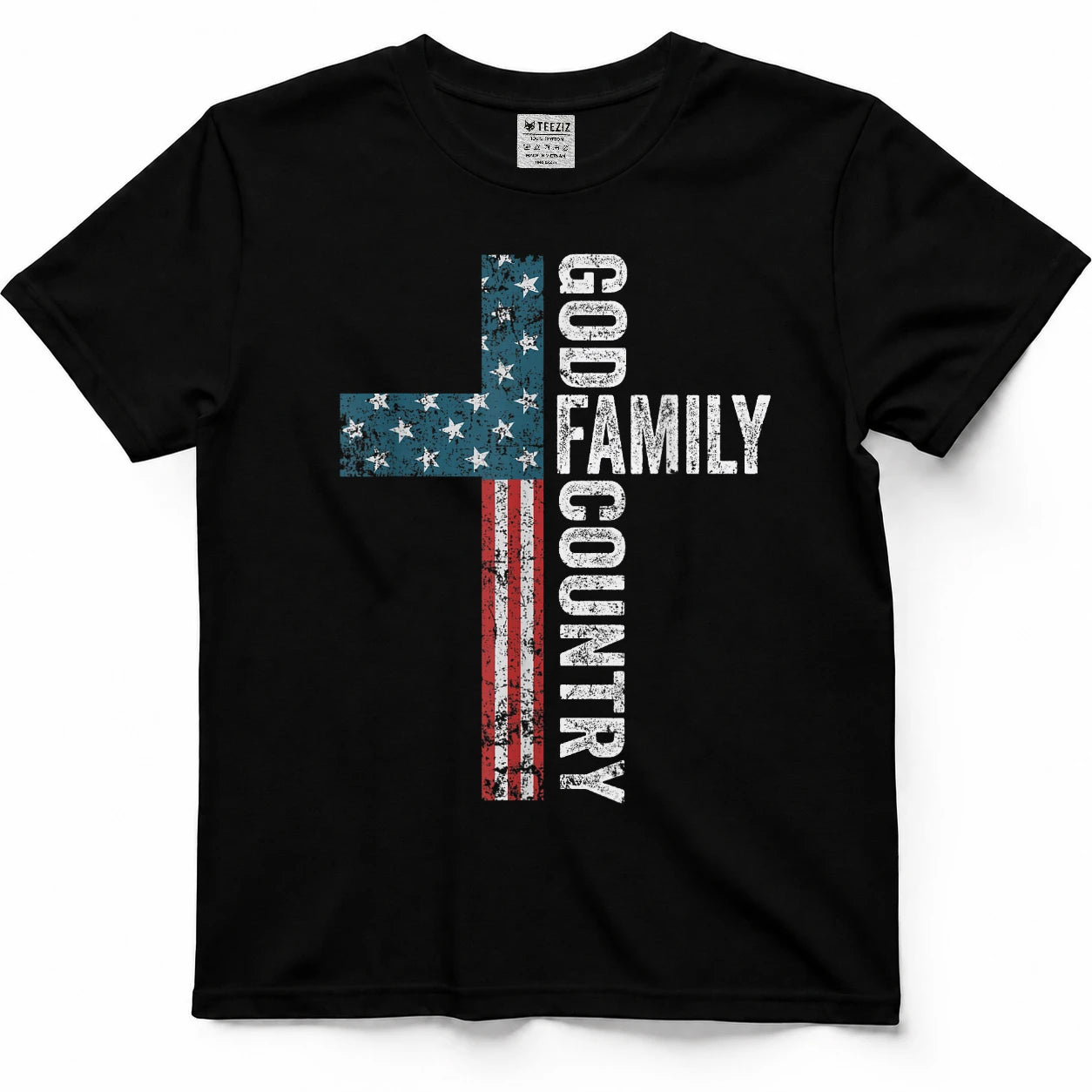 God Family Country - Patriotic Freedom Christian USA Cross T-Shirt