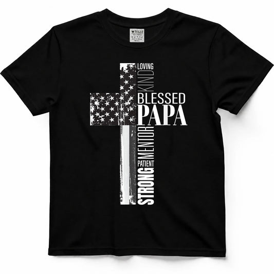 Blessed Papa American Flag Christian Religious Fathers Day T-Shirt
