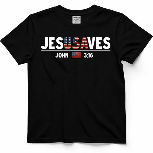 Jesus Saves JesUSAves USA American Flag Patriotic Christian T-Shirt