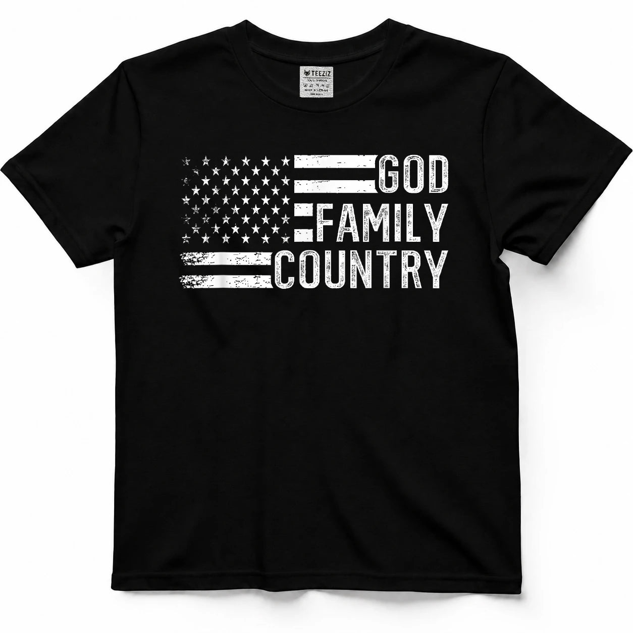 God Family Country - Patriotic Christian US Flag T-Shirt