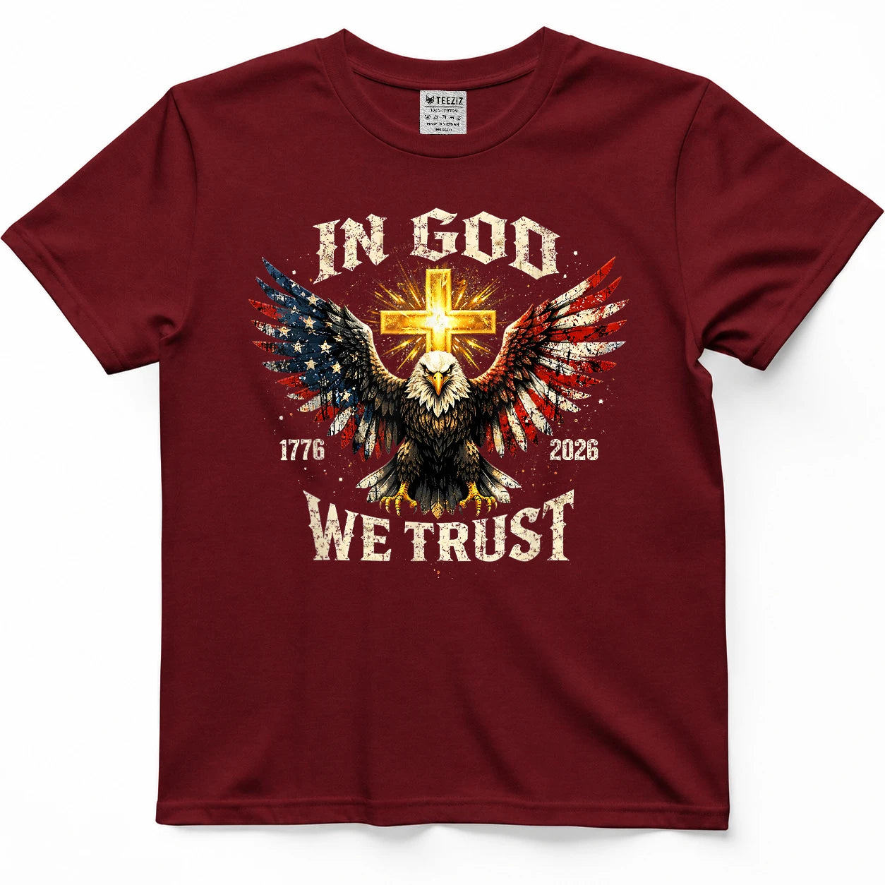 in God We Trust 250 Years of Freedom USA Eagle Cross T-Shirt