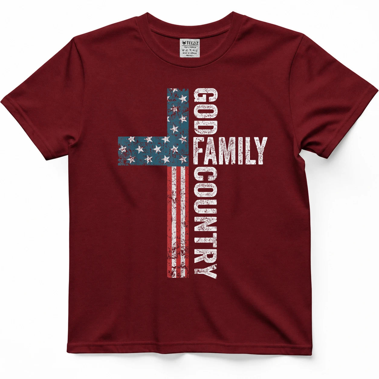 God Family Country - Patriotic Freedom Christian USA Cross T-Shirt