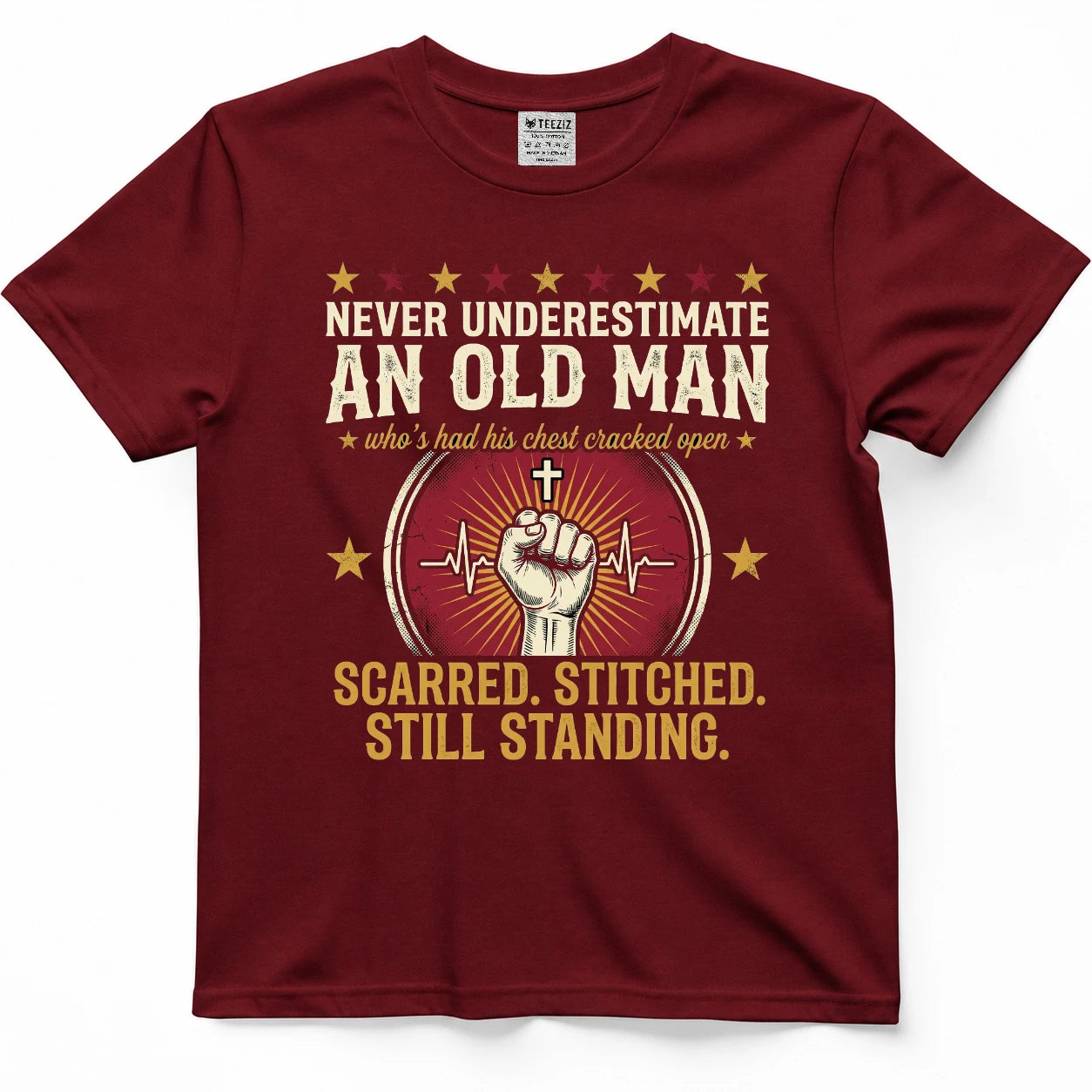 Never Underestimate An Old Man Scarred, Stitched, Still Standing Tee