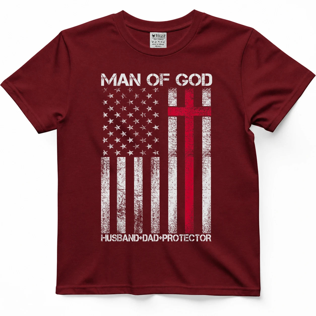 Man of God Husband Dad Protector Religious Cross Fathers Day T-Shirt